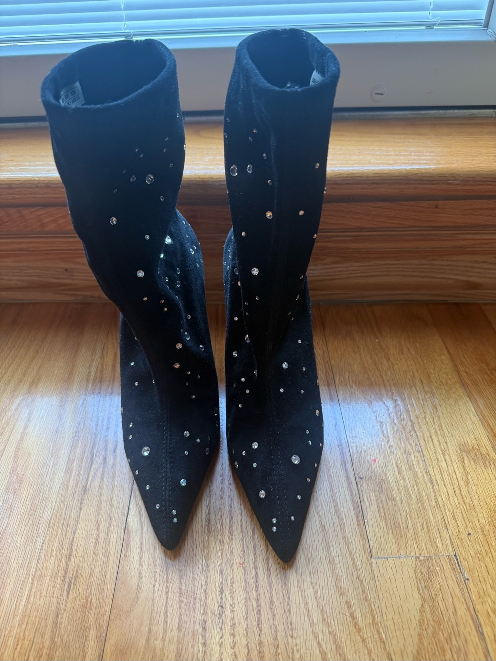 Stuart Weitzman Black Crystal-Embellished Pointed Toe Boots